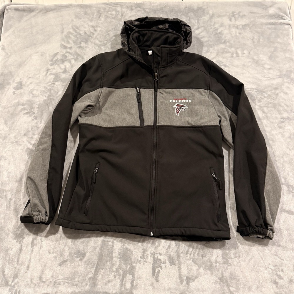 Atlanta Falcons NFL Team Apparel Softshell Jacket Black Gray Hooded Full Zip XL